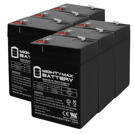 MIGHTY MAX BATTERY ML4-6 - 6V 4.5AH Light Alarms 2FL-1 Replacement Battery - 6 Pack ML4-6MP687213